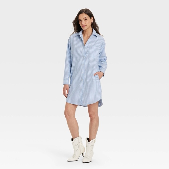 Universal Thread Dresses & Skirts - Universal Thread Med Long Button Up Long Sleeve chambray stripe Shirt Dress
